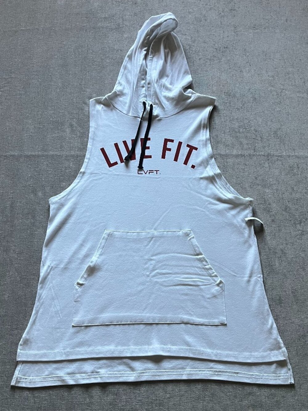 LVFT Live Fit Sleeveless Hooded Shirt Men M White Active Performance Pocket NEW